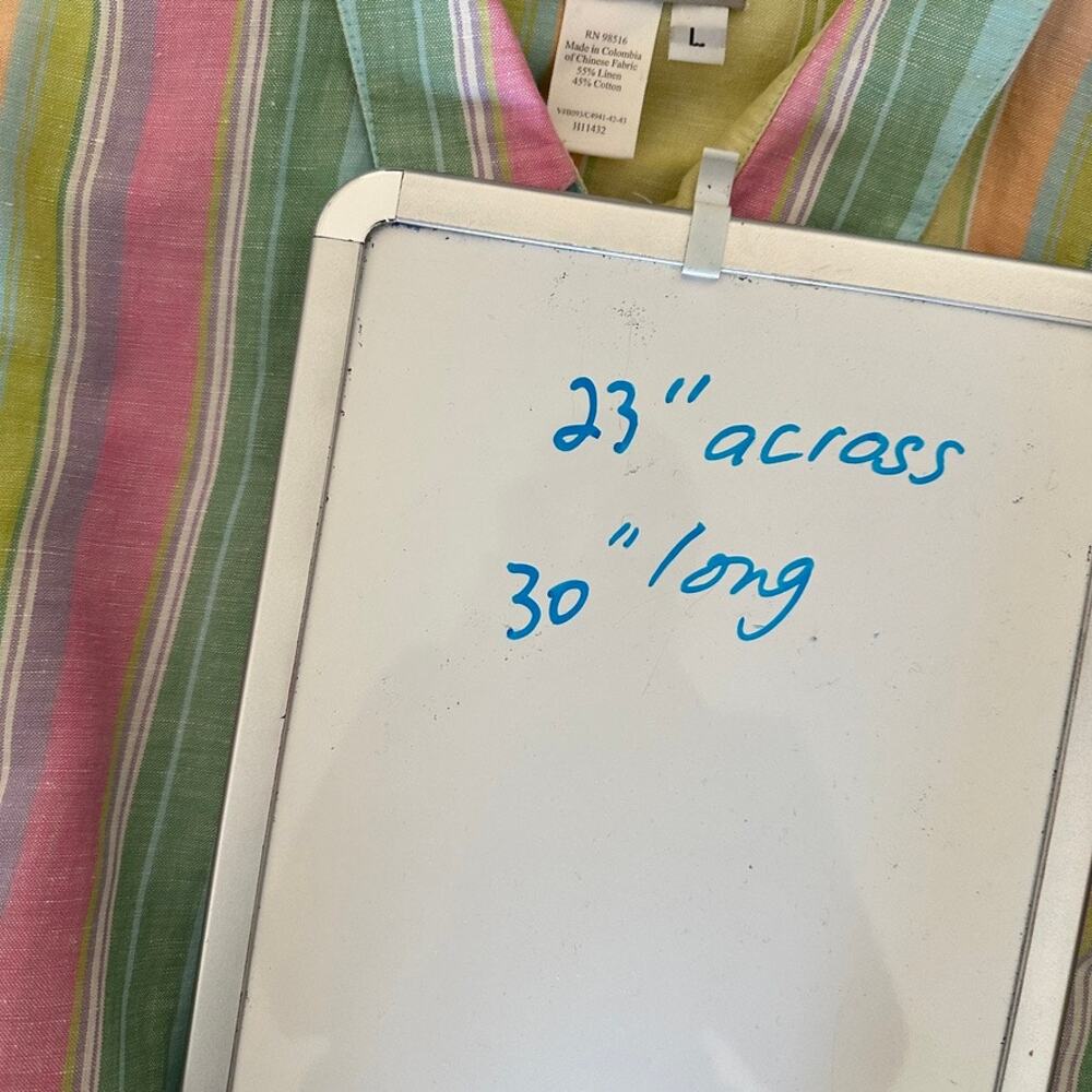 Coldwater Creek Blouse Womens LARGE Linen Blend Pastel Rainbow Stripe Top Shirt - Picture 11 of 11